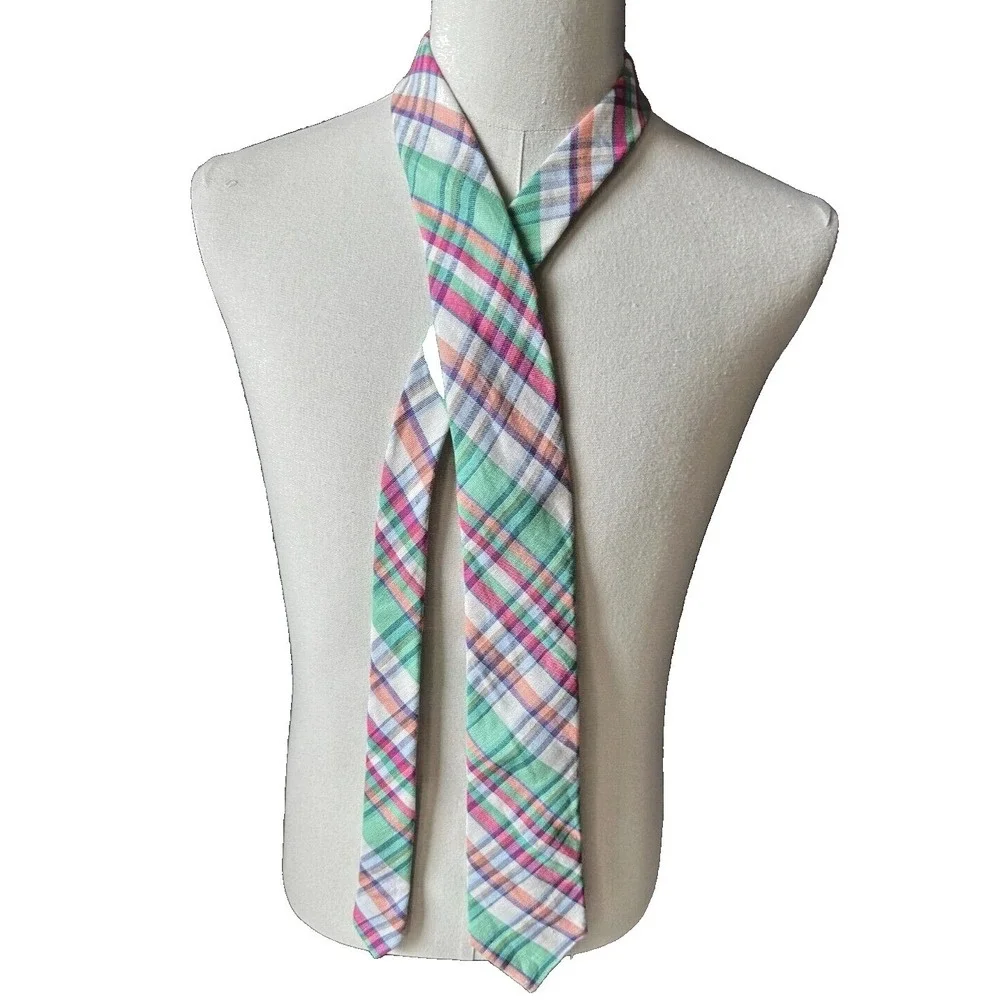 Ted Baker London Mens Plaid Necktie Multicolor Madras‎ Cotton Blend USA